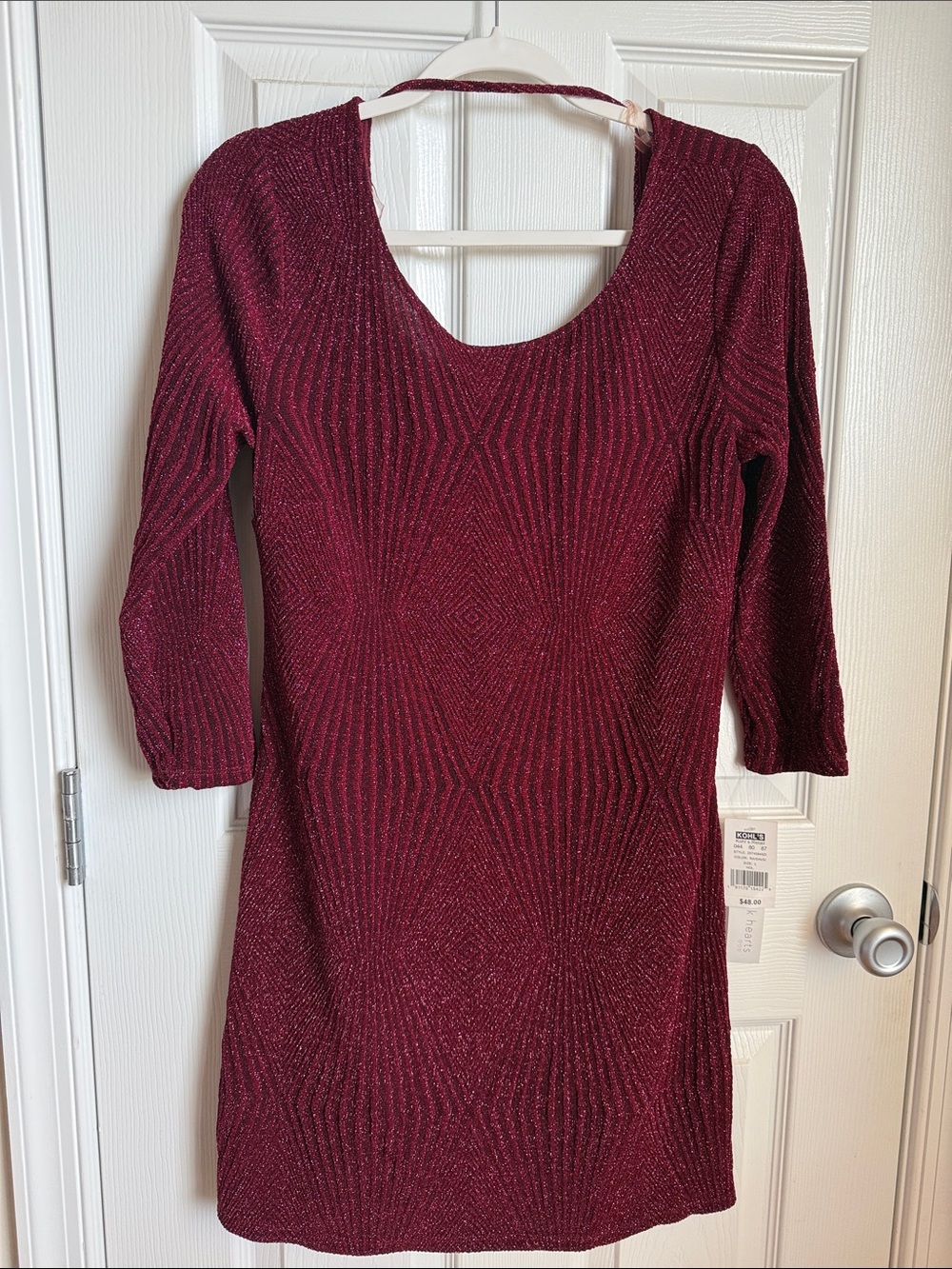 Kohl's Burgundy Glitter Scoop Neck Long Sleeve Dress